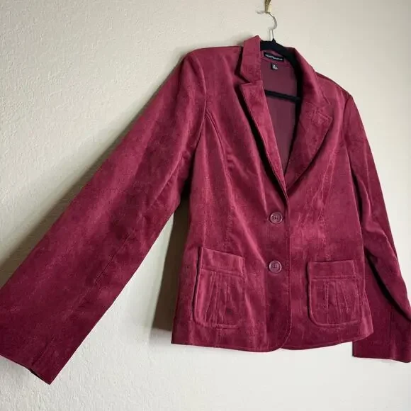 Counterparts Blazer Jacket Womens 12 Burgundy Corduroy Business Dark Academia - Picture 8 of 9